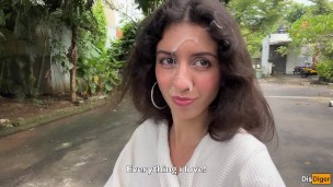 Housewife paid repairman with her pussy and went for a walk with his cum on her face in the streets