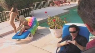 The beautiful Kayla Quinn and Jana Cova have lesbian sex by the pool